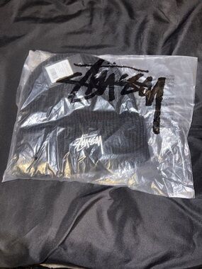 Stüssy Black Beanie with White Logo